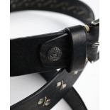 Ceinturon Jeans noir cuir pleine fleur orné