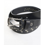 Ceinturon Jeans noir cuir pleine fleur orné